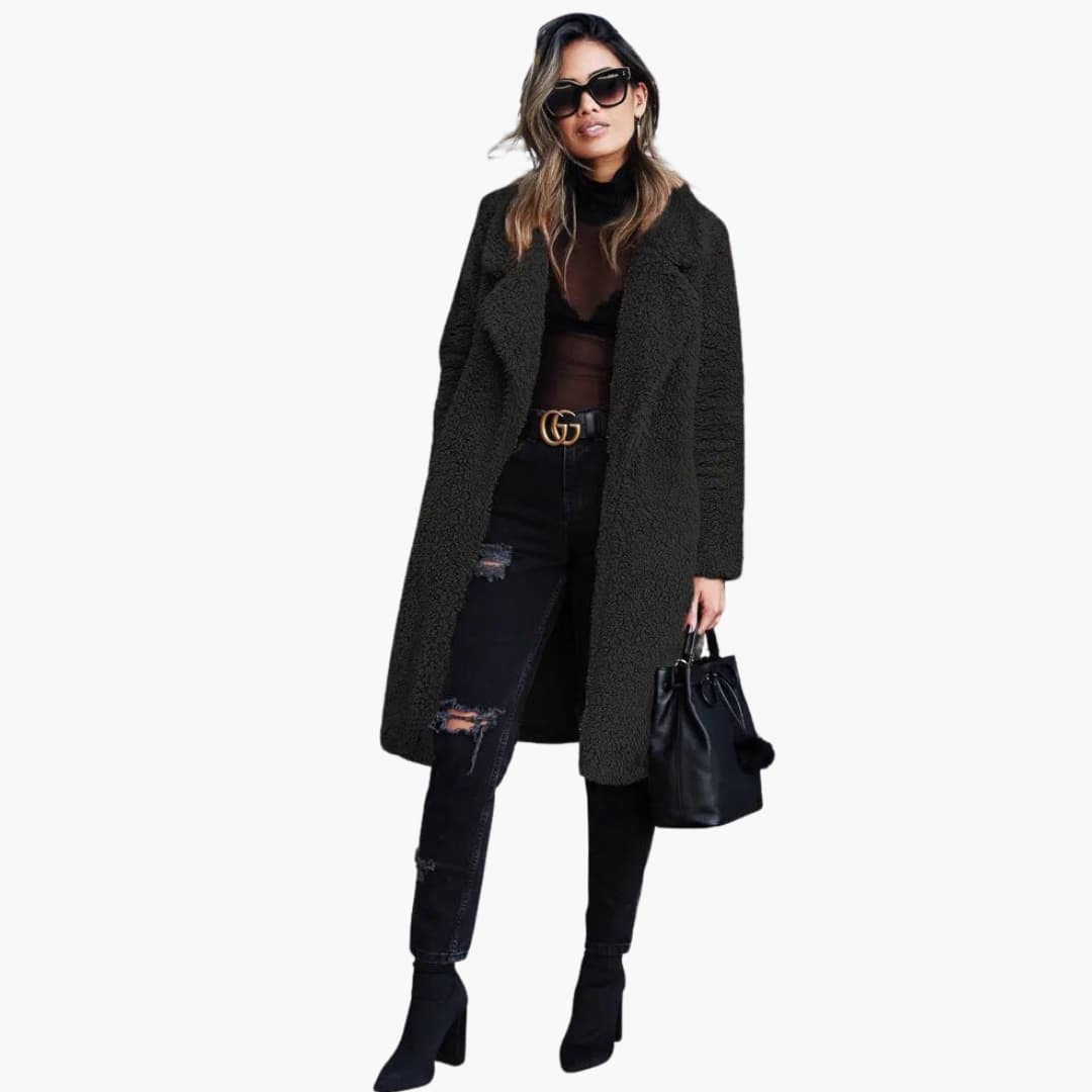Elegant Women's Long Teddy Coat with Wide Collar for Stylish Layering