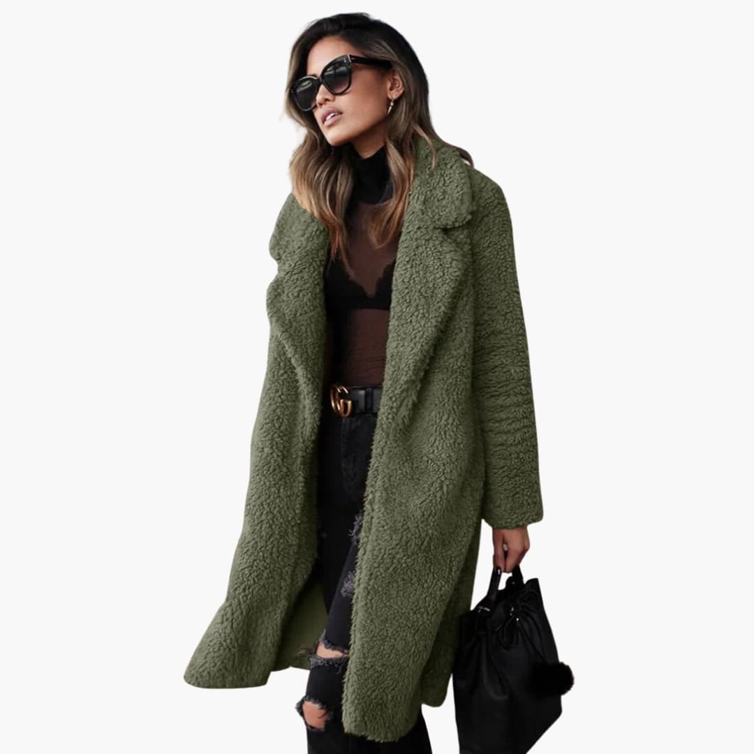 Elegant Women's Long Teddy Coat with Wide Collar for Stylish Layering