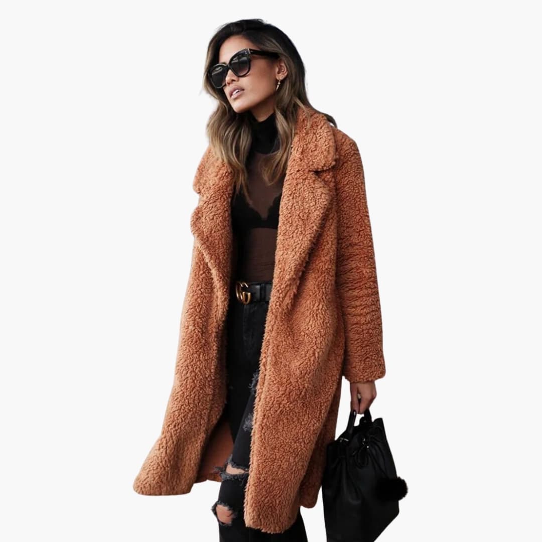 Elegant Women's Long Teddy Coat with Wide Collar for Stylish Layering
