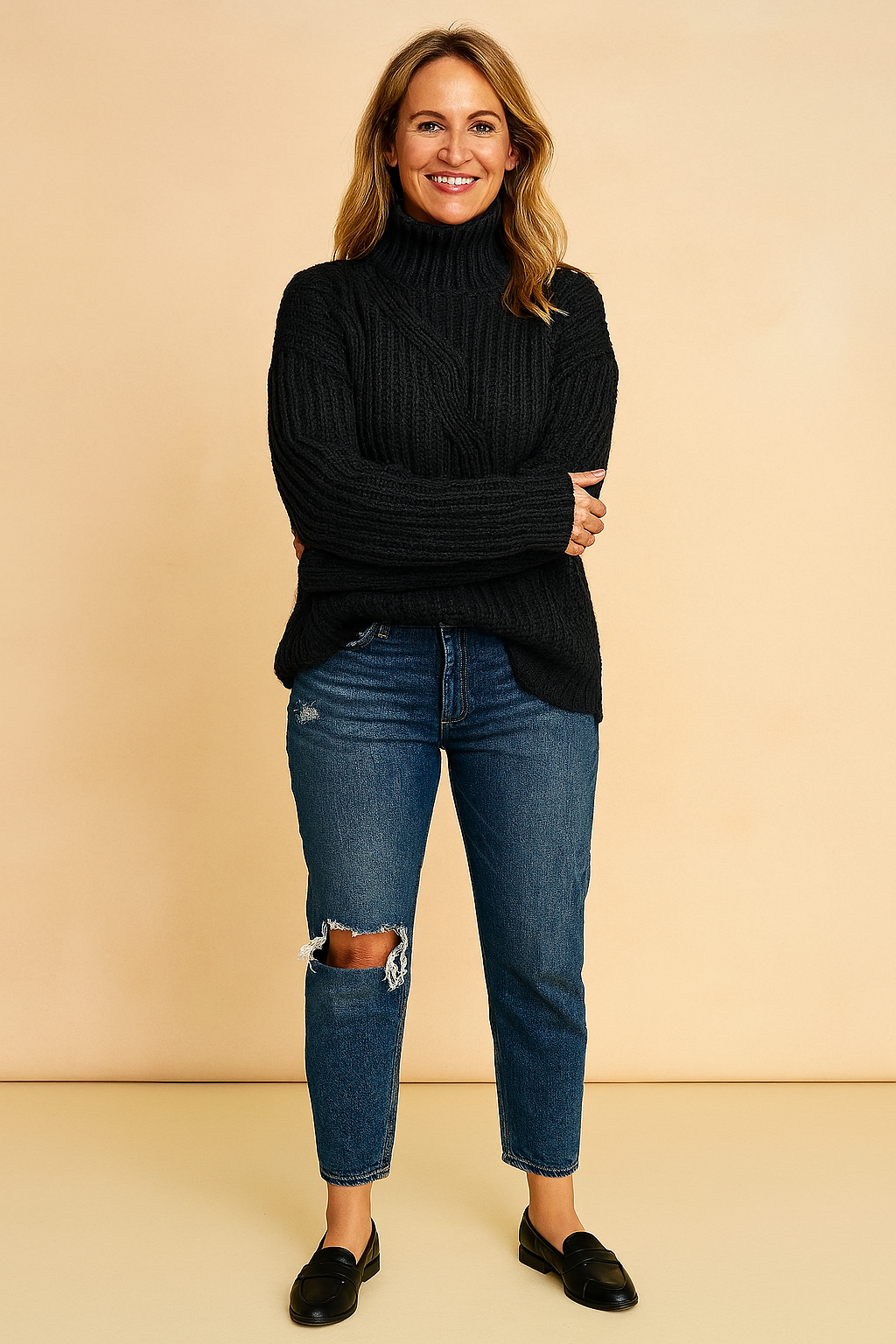 Zia  | Cable-knit turtleneck sweater with 3D texture